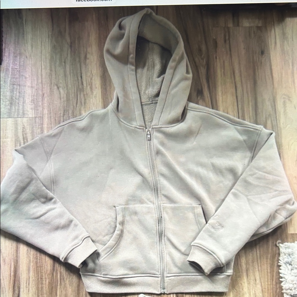 BuffBunny Neutral Zip-Up Hoodie in Light Taupe - Picture 2 of 8